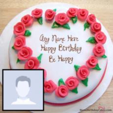Rose Heart Shaped Birthday Cake With Photo And Name